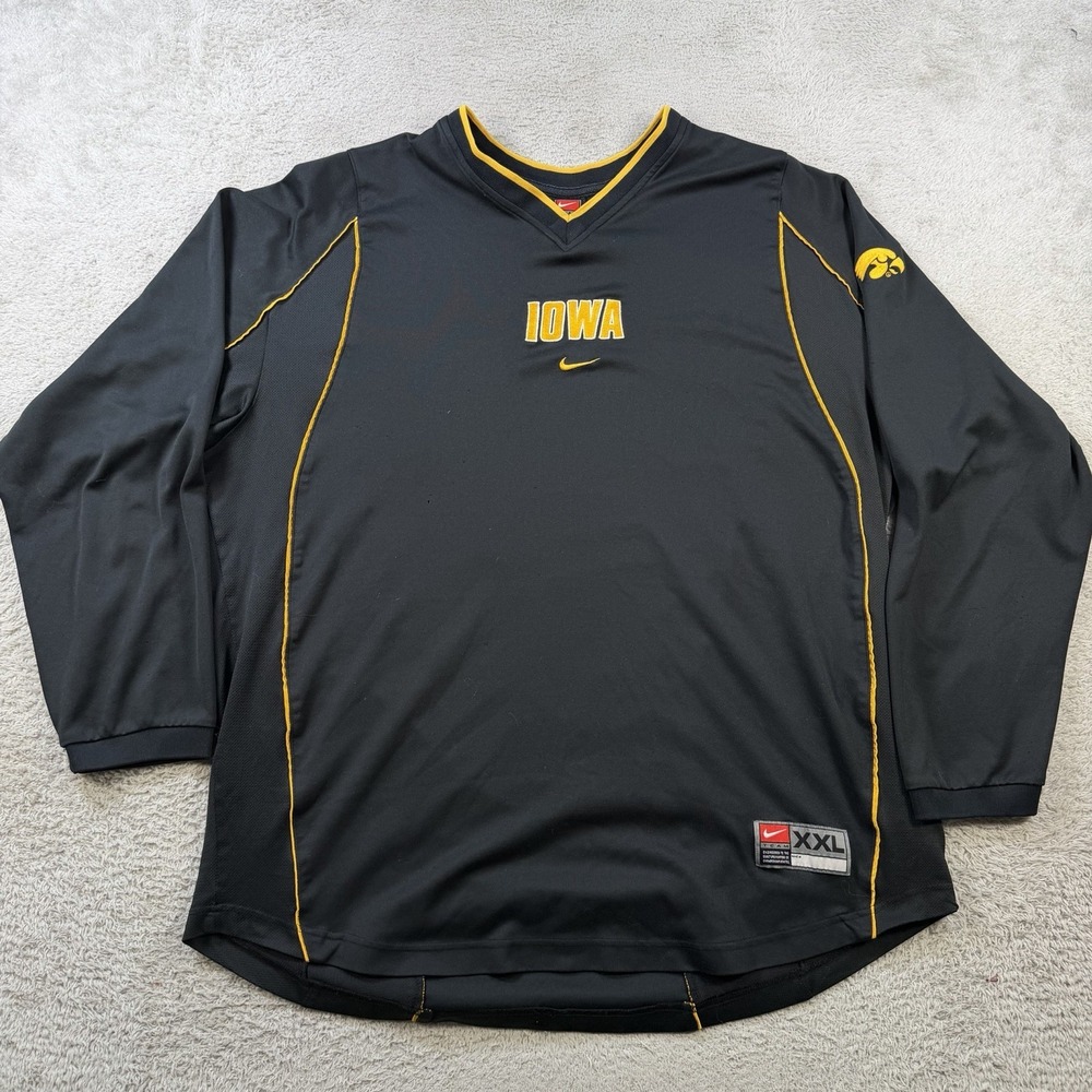 Nike Iowa Hawkeyes Pullover Mens 2XL Black Center Swoosh V-Neck Performance